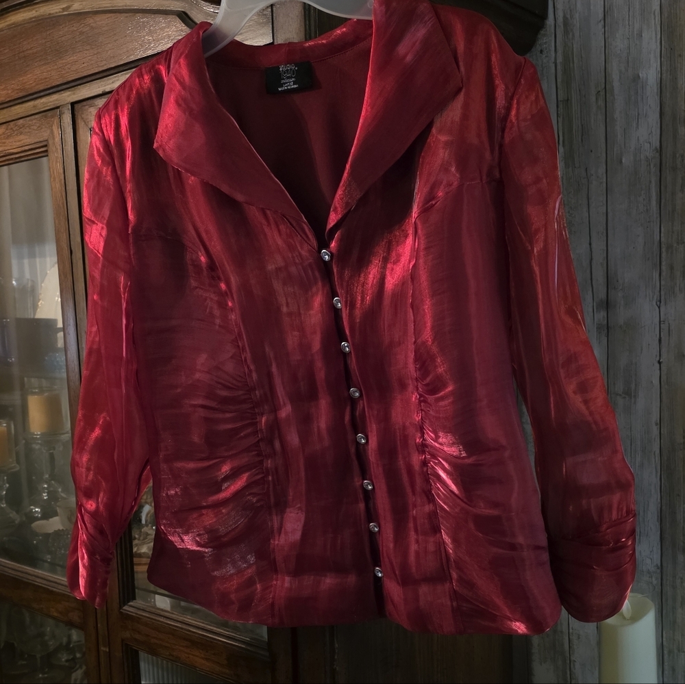 Studio 1940 Collection Ruby Red Button-Front Blou… - image 2